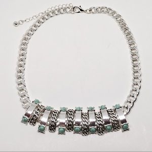 💥Chunky 💥Turquoise Silver tone Necklace 18"